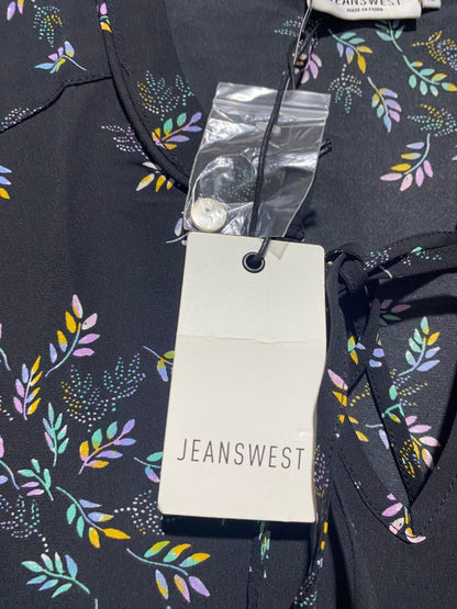 JEANS WEST |M| BUST 19| ELEGANT BLACK LEAF-PRINT BOHEMIAN BLOUSE