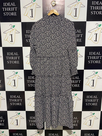 LORRAINE |M| BUST 18| C6|MONOCHROME FLORAL TIERED MIDI DRESS