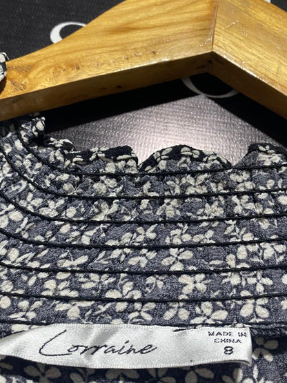 LORRAINE |M| BUST 18| C6|MONOCHROME FLORAL TIERED MIDI DRESS