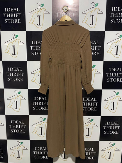 DREAM HOUSE |S| BUST 14|C3| EARTHY OLIVE SMOCKED SHIRT DRESS