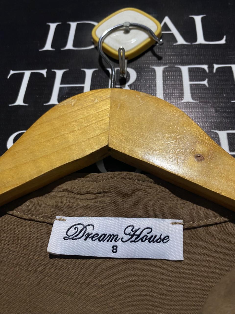 DREAM HOUSE |S| BUST 14|C3| EARTHY OLIVE SMOCKED SHIRT DRESS