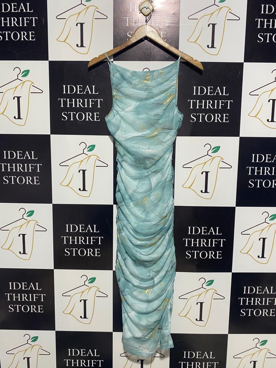 WINNIE & CO |S| BUST 13| ETHEREAL SEA-FOAM RUCHED MESH MAXI DRESS