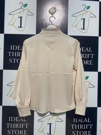 AILEYI |M| BUST 18| LUMINOUS CHAMPAGNE SATIN HIGH-NECK BLOUSE