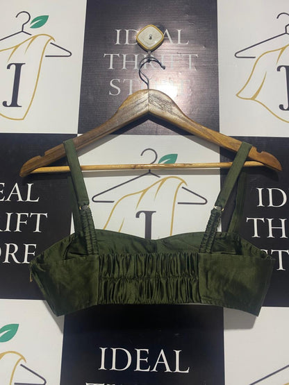 OROTON |M| BUST 15| LUSTROUS OLIVE SATIN BUSTIER CROP TOP