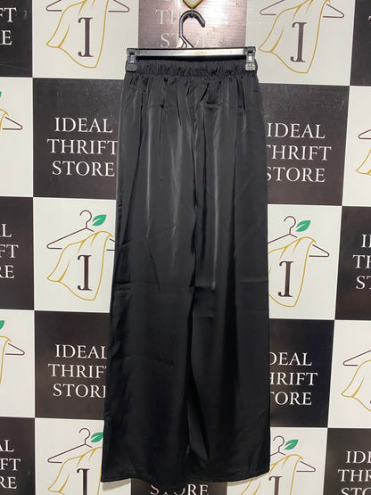 BRILLIANT |S| WAIST 24| LUMINOUS NOIR SATIN WIDE-LEG TROUSERS