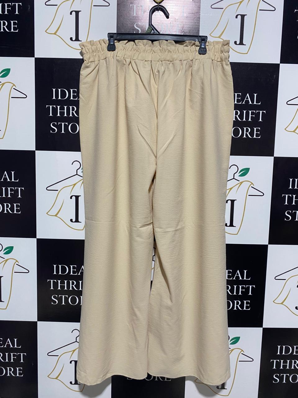 CHIC OATMEAL LINEN-LOOK WIDE-LEG TROUSERS |XXL| WAIST 36|
