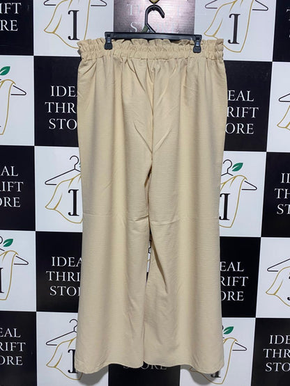CHIC OATMEAL LINEN-LOOK WIDE-LEG TROUSERS |XXL| WAIST 36|