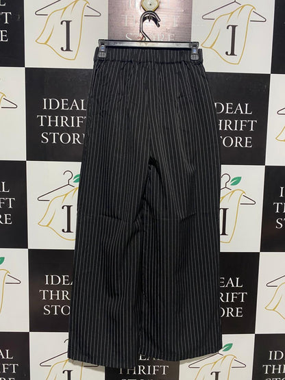HALARA |XS| WAIST 26| SOPHISTICATED NOIR PINSTRIPE WIDE-LEG TROUSERS