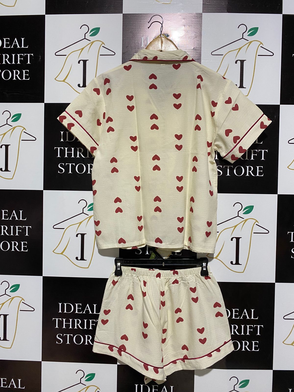 HEART ON ME SHORTS PAJAMA SET - IVORY/RED |M|