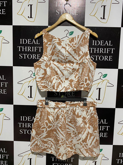 SEED |L| BOUTIQUE SKYLA FLORAL BUBBLE TWO-PIECE SET - BROWN/WHITE