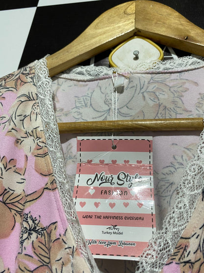 NOUR STYLE |XL| MONSOON PINK FLORAL PRINT COTTON PYJAMA SET
