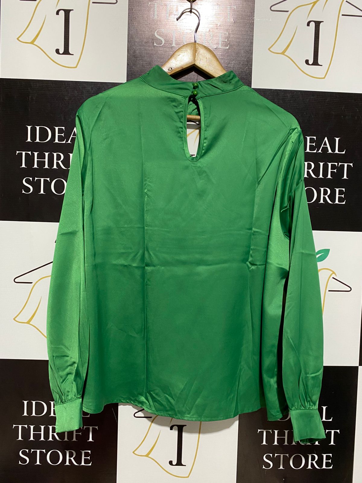 SHEIN |XL| BUST 24| BRIGHT GREEN SATIN-FINISH BLOUSE FEATURING A HIGH NECKLINE