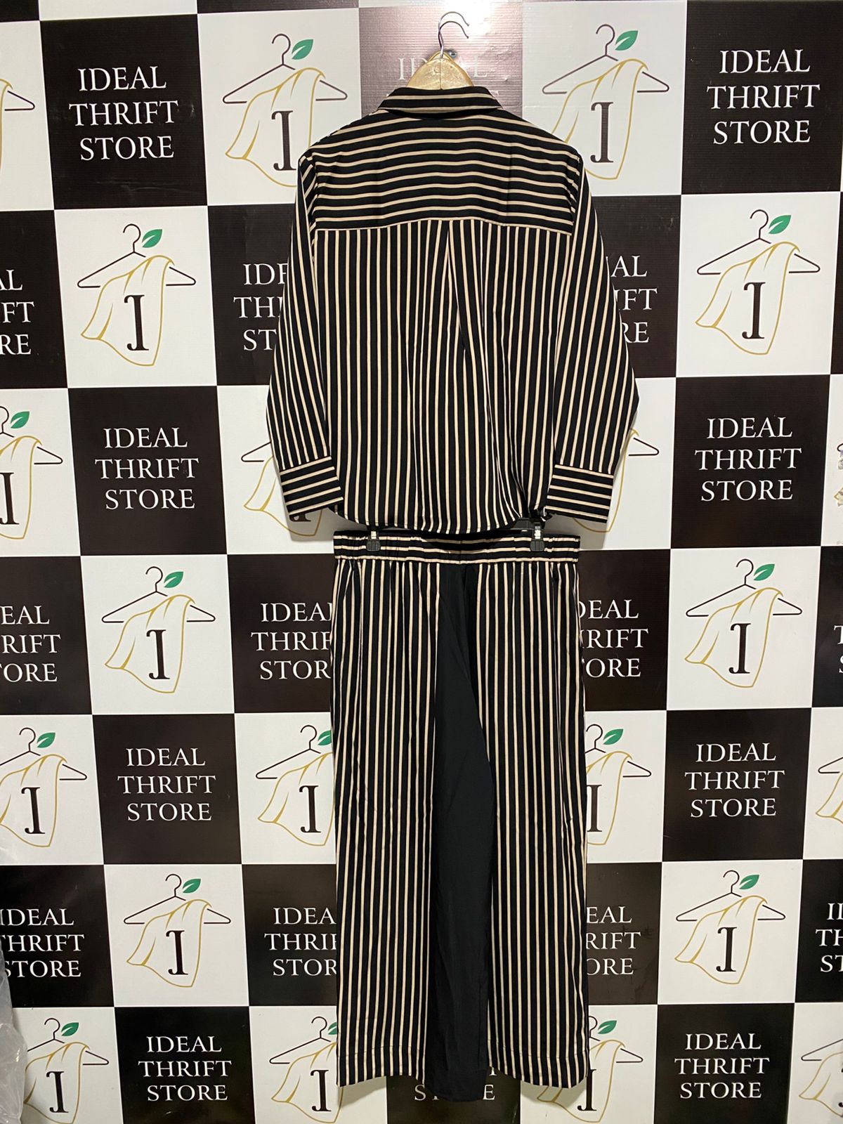 PETITES |XL| STRIPED LONG SLEEVE SHIRT AND PULL ON PANTS SET - BLACK/TAN