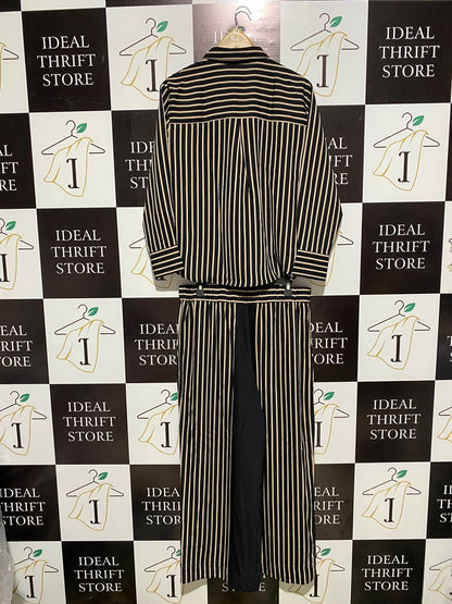 PETITES |XL| STRIPED LONG SLEEVE SHIRT AND PULL ON PANTS SET - BLACK/TAN