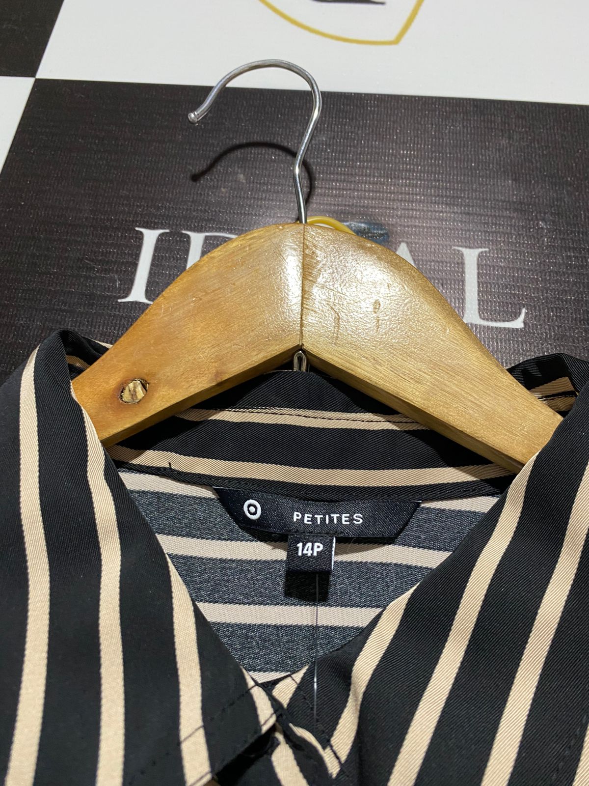 PETITES |XL| STRIPED LONG SLEEVE SHIRT AND PULL ON PANTS SET - BLACK/TAN