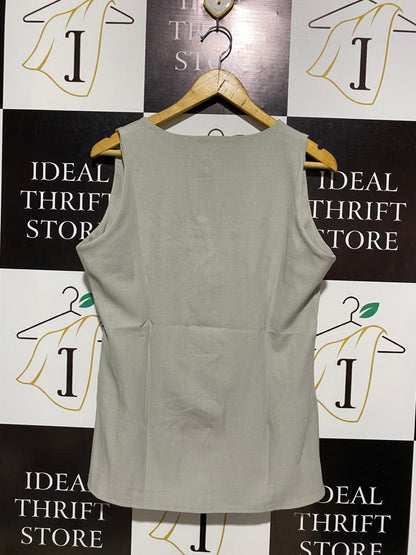 BUTTON SPLIT SLEEVELESS VEST - TAUPE GREY |M| BUST 19|