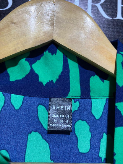 SHEIN |M| BUST 19| ANIMAL PRINT BOW TIE BLOUSE - GREEN/NAVY