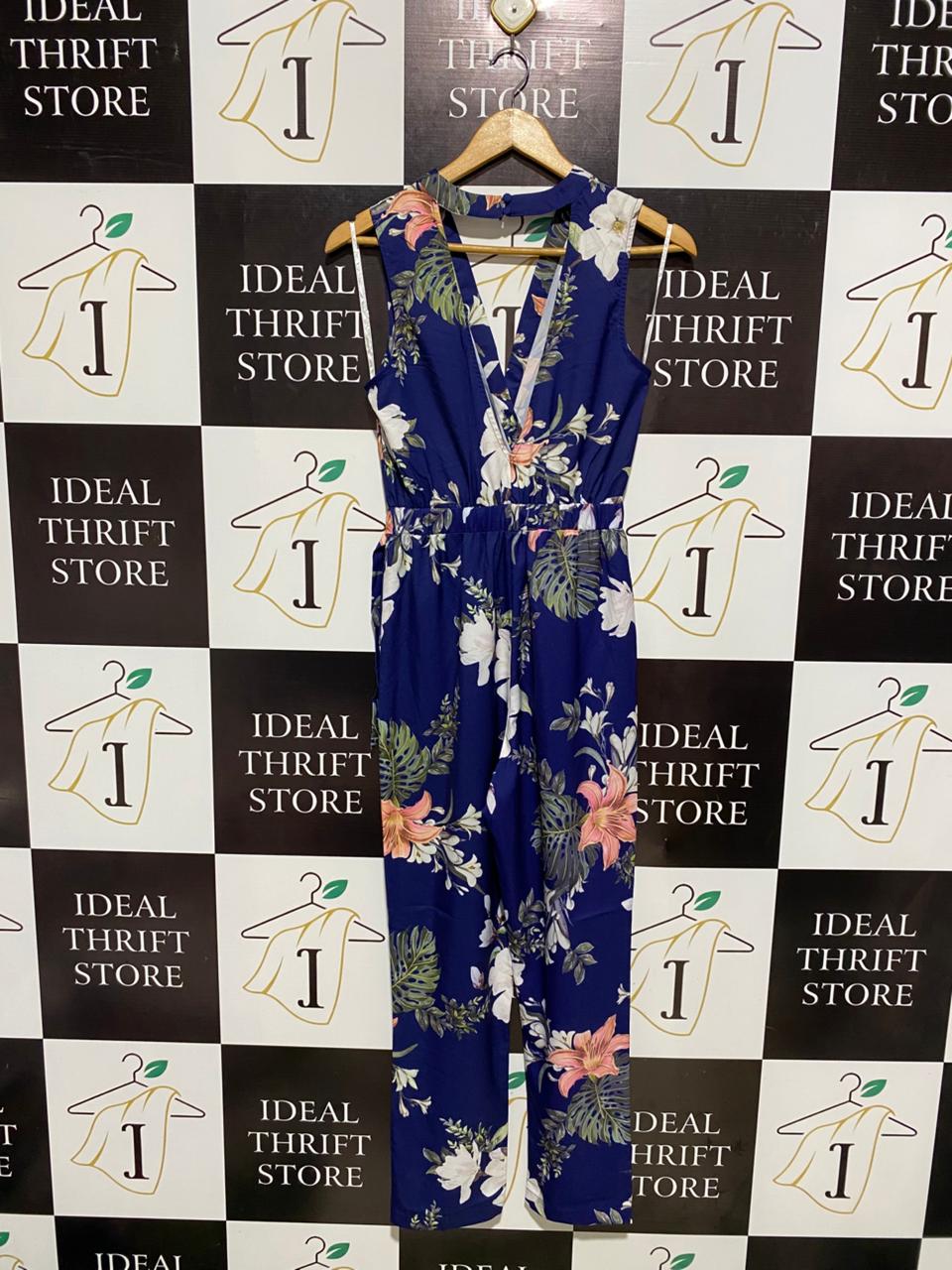 WHITE CLOSET |M| BUST 16| NAVY FLORAL WRAP JUMPSUIT