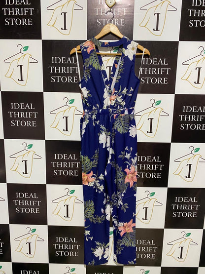 WHITE CLOSET |M| BUST 16| NAVY FLORAL WRAP JUMPSUIT