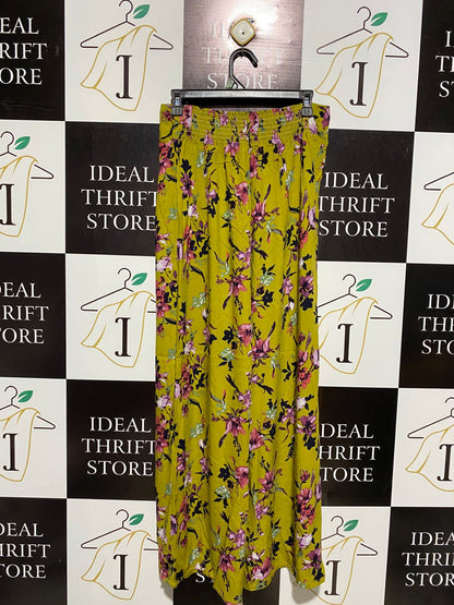 ANKO |L| WAIST 30| VIBRANT MUSTARD FLORAL WIDE-LEG TROUSERS