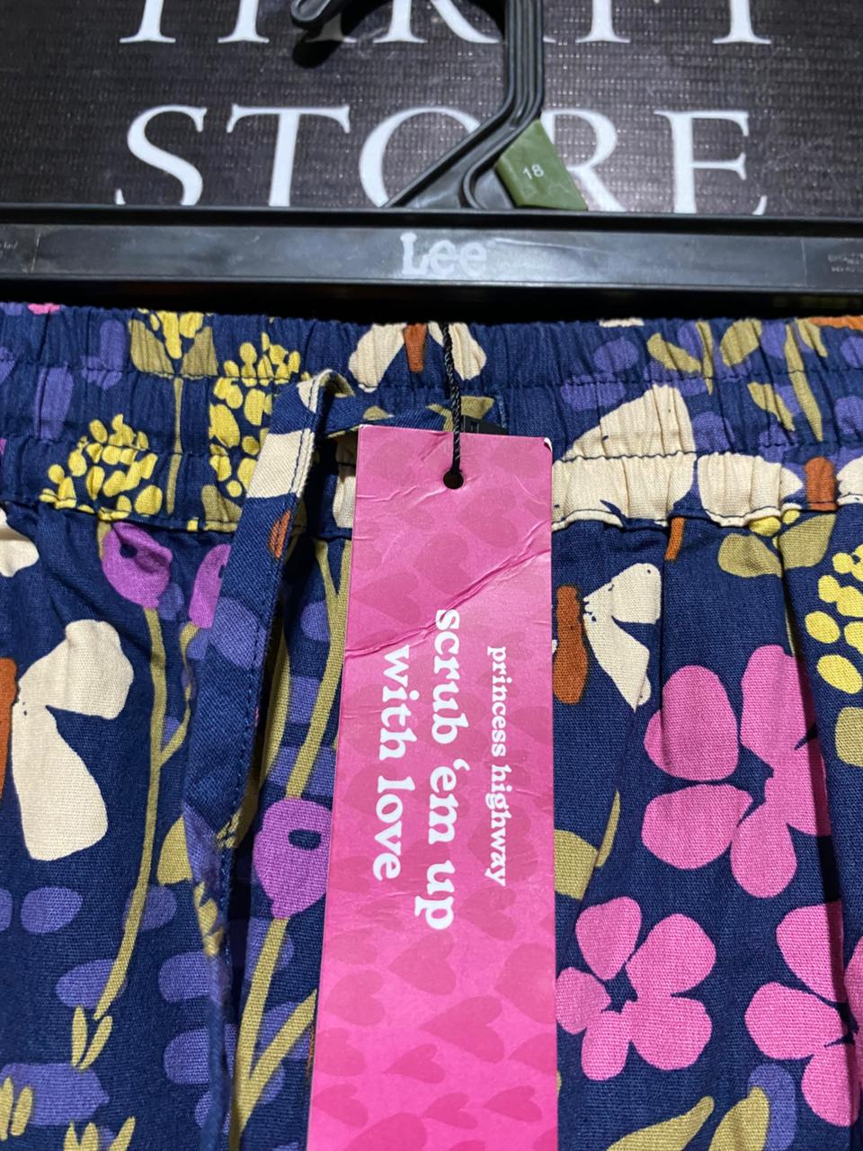 PRINCESS HIGHWAY |L| WAIST 34| NAVY WHIMSICAL FLORAL PATTERNED TROUSERS