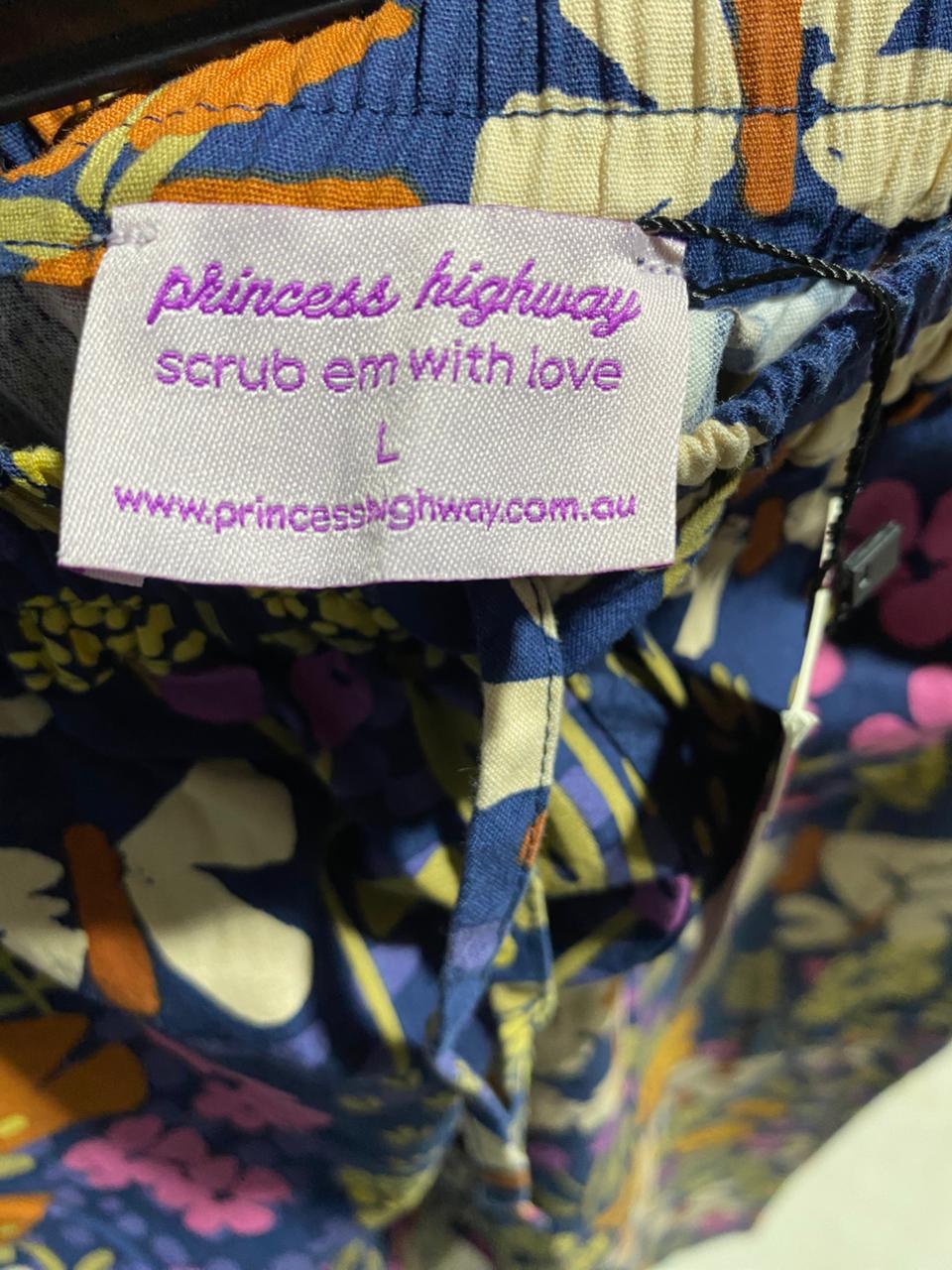 PRINCESS HIGHWAY |L| WAIST 34| NAVY WHIMSICAL FLORAL PATTERNED TROUSERS