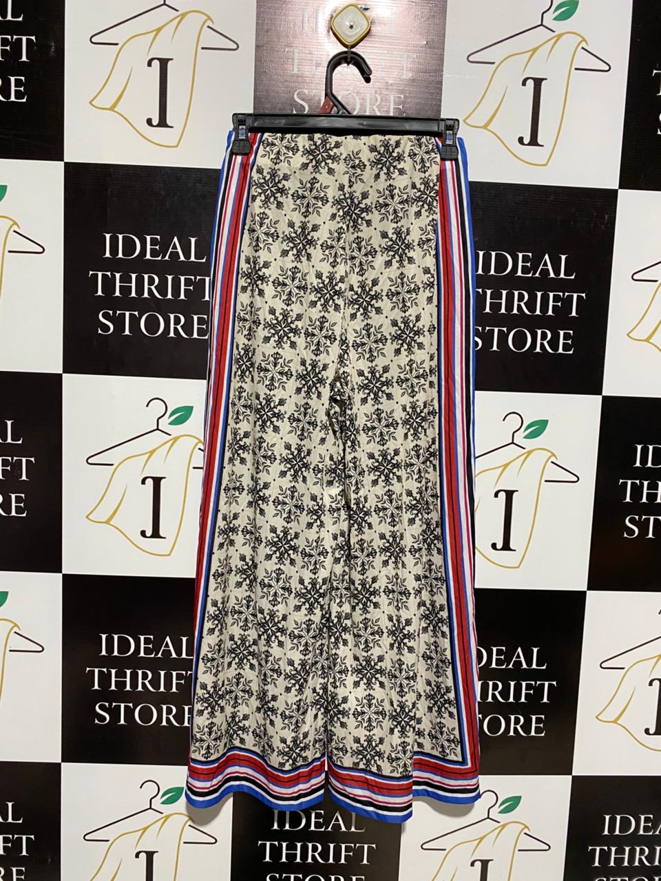 ZARA |S| WAIST 26| ORNATE GEOMETRIC PRINT WIDE-LEG TROUSERS