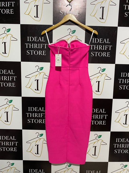 BELLA BARNETT |S| BUST 13| VIBRANT HOT PINK STRAPLESS MIDI DRESS