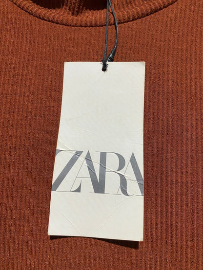 ZARA |S| BUST 15| RUCHED RUST MOCK-NECK MIDI DRESS