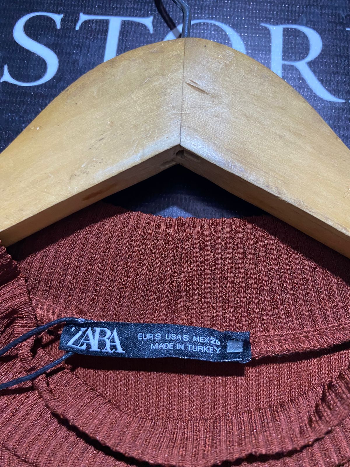 ZARA |S| BUST 15| RUCHED RUST MOCK-NECK MIDI DRESS