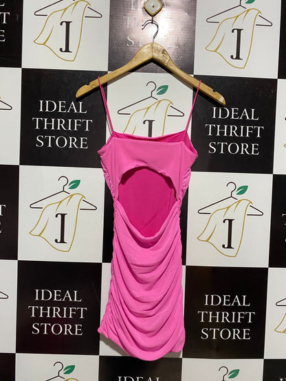LUVALOT |S| BUST 12| VIBRANT BUBBLEGUM PINK RUCHED BODYCON DRESS
