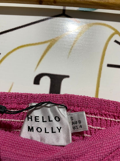 HELLO MOLLY |S| BUST 14| VIBRANT MAGENTA PUFF-SLEEVE TIE-FRONT TOP