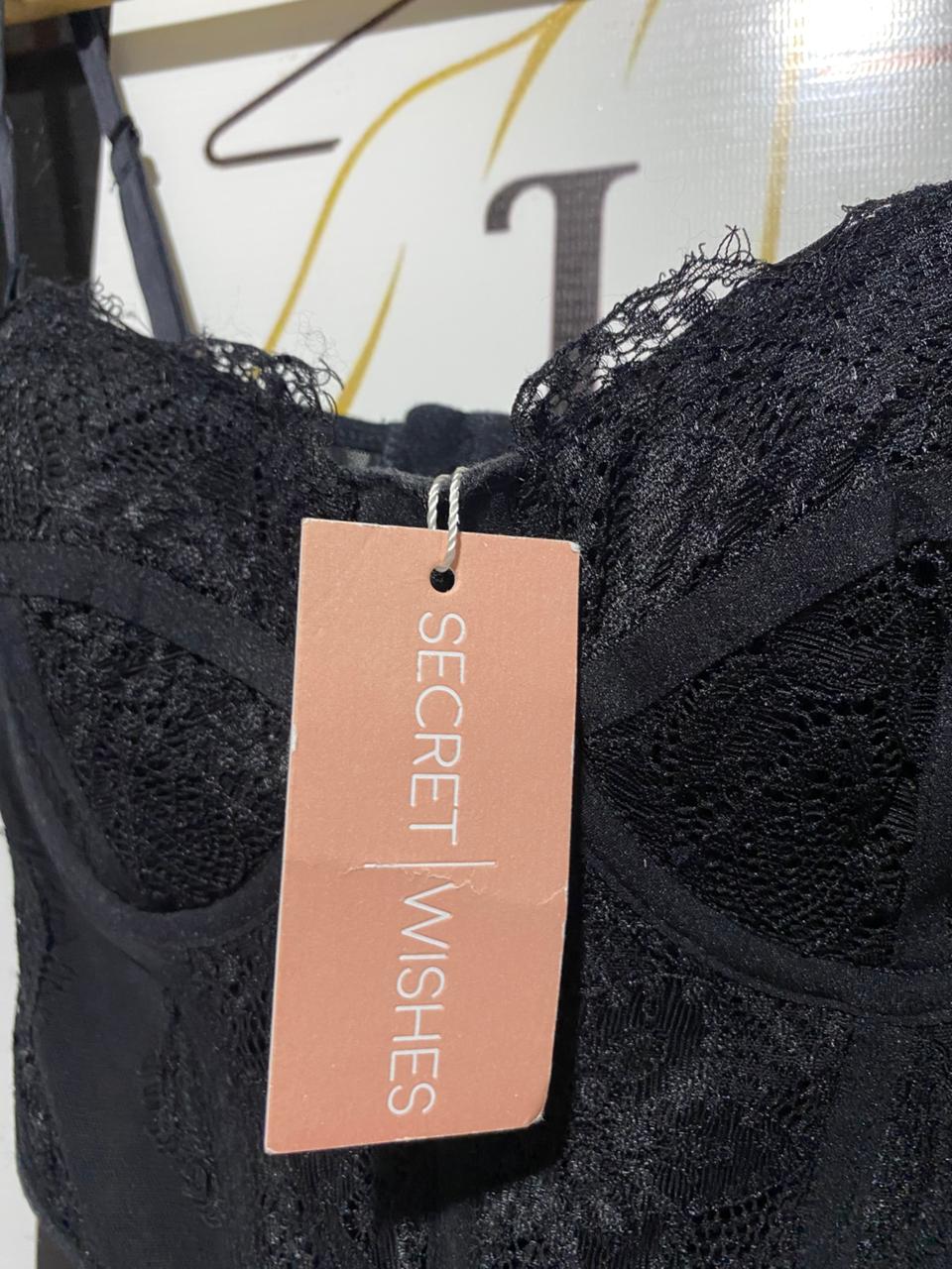 SECRET WISHES |S| BUST 12| SOPHISTICATED BLACK LACE CORSET TOP
