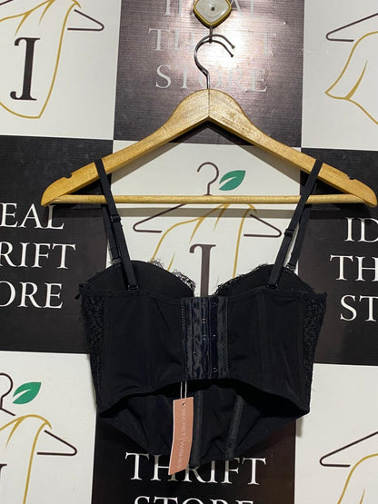 SECRET WISHES |S| BUST 12| SOPHISTICATED BLACK LACE CORSET TOP