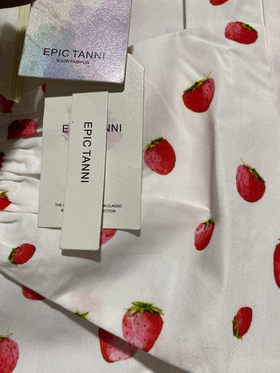 EPIC TANNI |M| BUST 16| C3| WHIMSICAL STRAWBERRY PRINT PUFF-SLEEVE DRESS