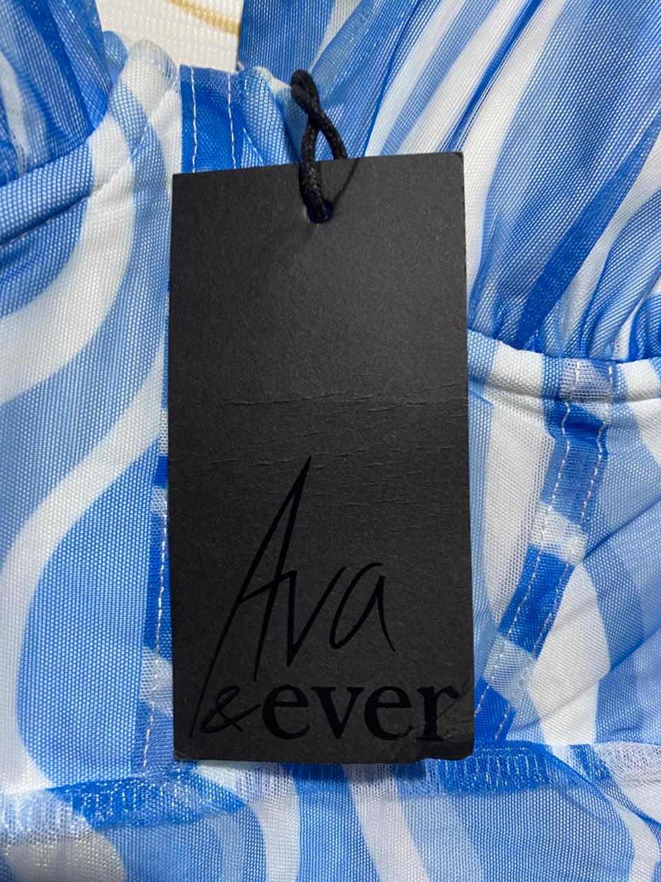 AVA & EVER |S| BUST 13| C3| VIBRANT BLUE AND WHITE WAVE-PRINT DRESS