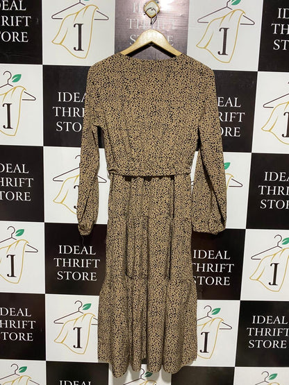 SHEIN |S| BUST 16| C6| EARTHY LEOPARD PRINT WRAP MIDI DRESS