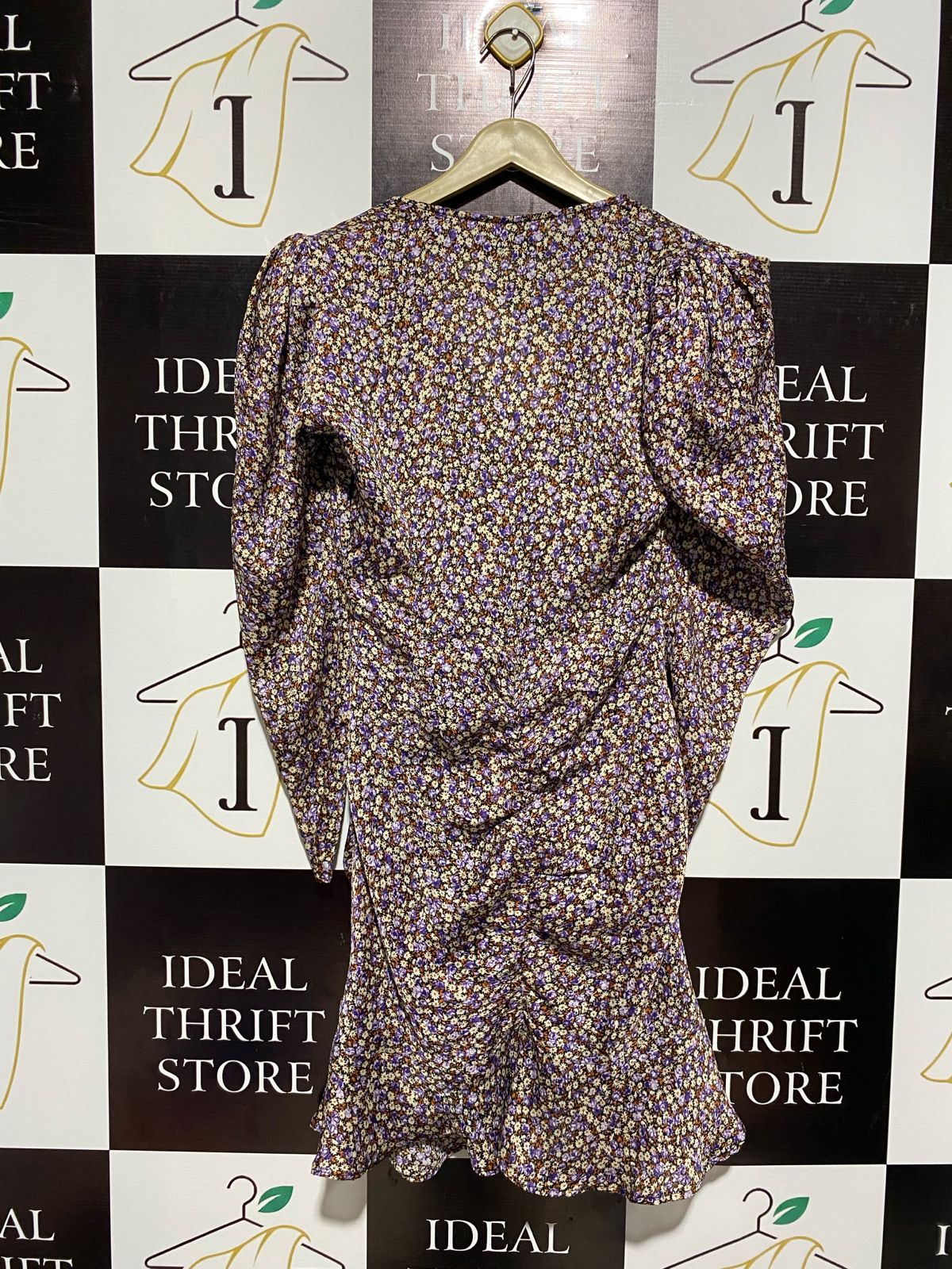 ZARA |S| BUST 16| C3| VINTAGE GRAPE FLORAL RUCHED MINI DRESS