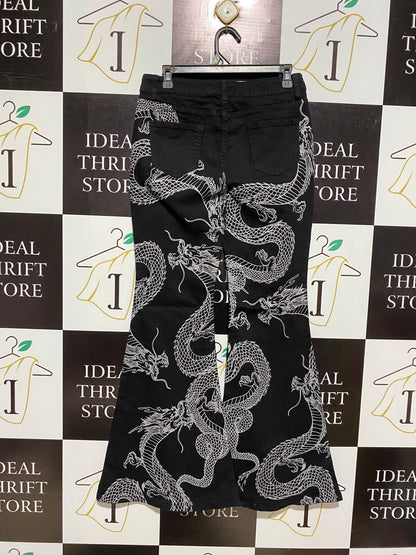 ROMWE |L| WAIST 32| MYTHIC DRAGON PRINT FLARE JEANS