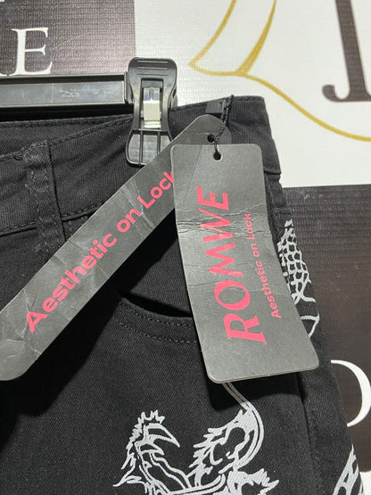 ROMWE |L| WAIST 32| MYTHIC DRAGON PRINT FLARE JEANS
