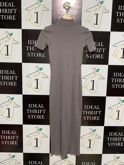 ZARA |S| BUST 14| MUSHROOM TAUPE MOCK-NECK MIDI DRESS