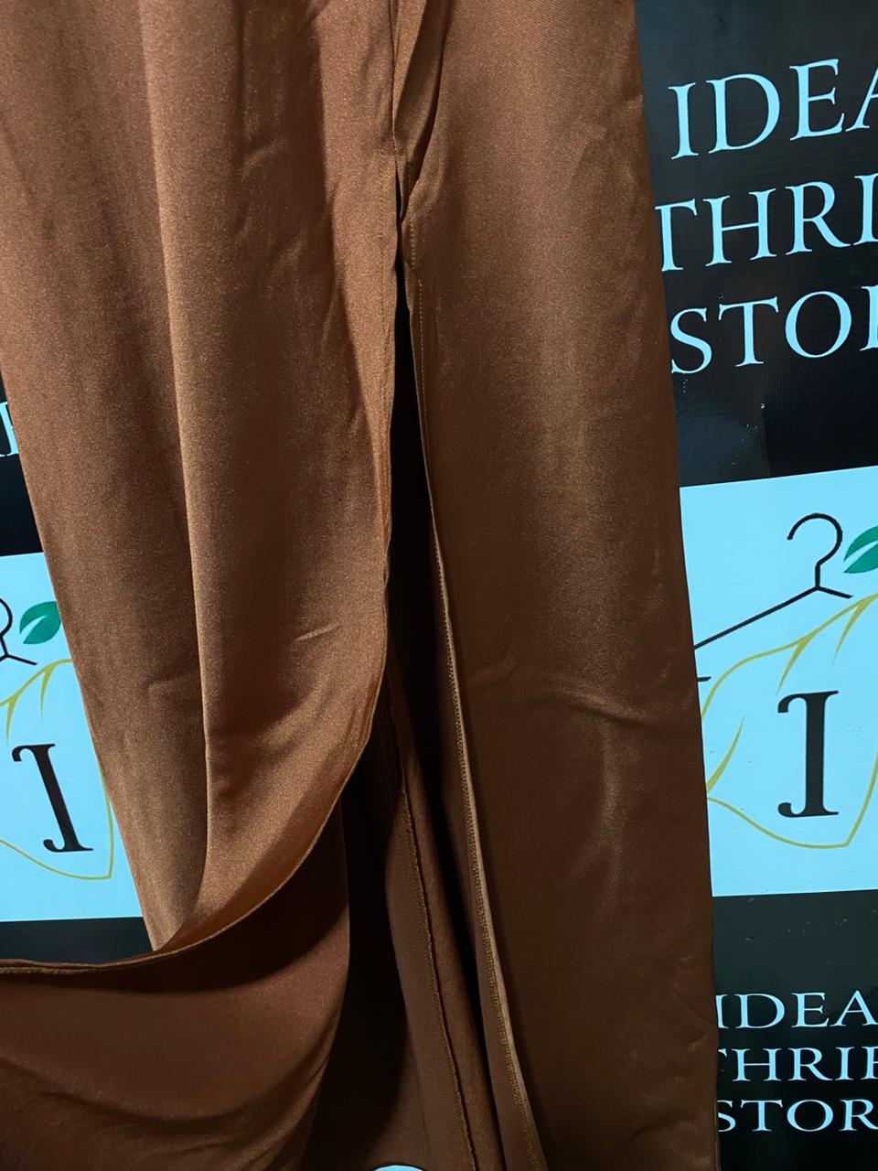 CHANCERY |M| BUST 15| TERRACOTTA SATIN STRAPPY MAXI DRESS