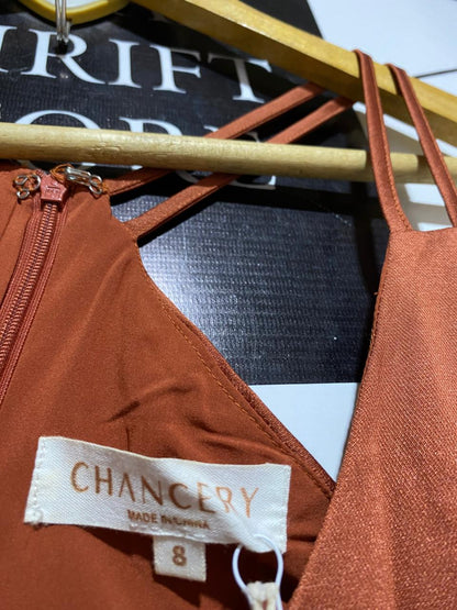 CHANCERY |M| BUST 15| TERRACOTTA SATIN STRAPPY MAXI DRESS
