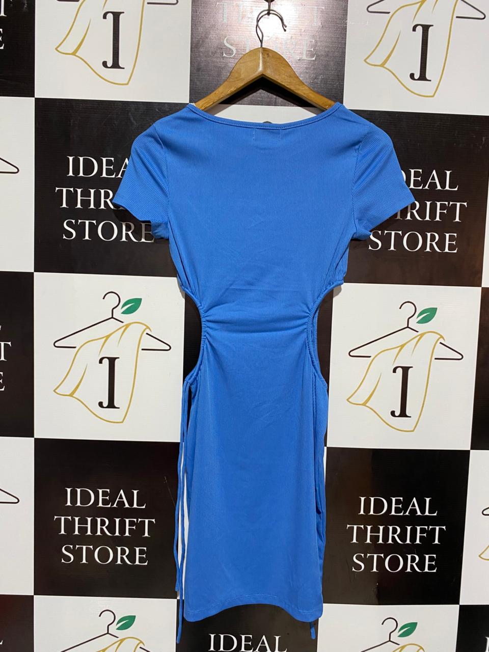 SHAREEN |S| BUST 14| BLUE WAIST CUT-OUT RIBBED MINI BODYCON DRESS