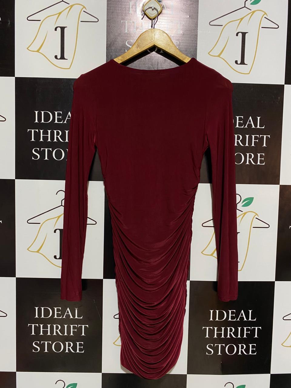 PINK VANILLA |S| BUST 14| C3| CRIMSON RUCHED LONG-SLEEVE MINI DRESS