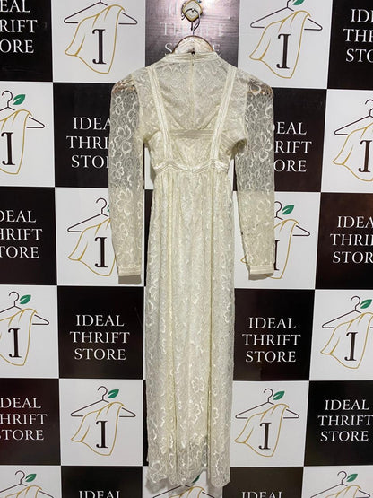 IVORY FLORAL LACE VINTAGE MAXI DRESS |S| BUST 14|