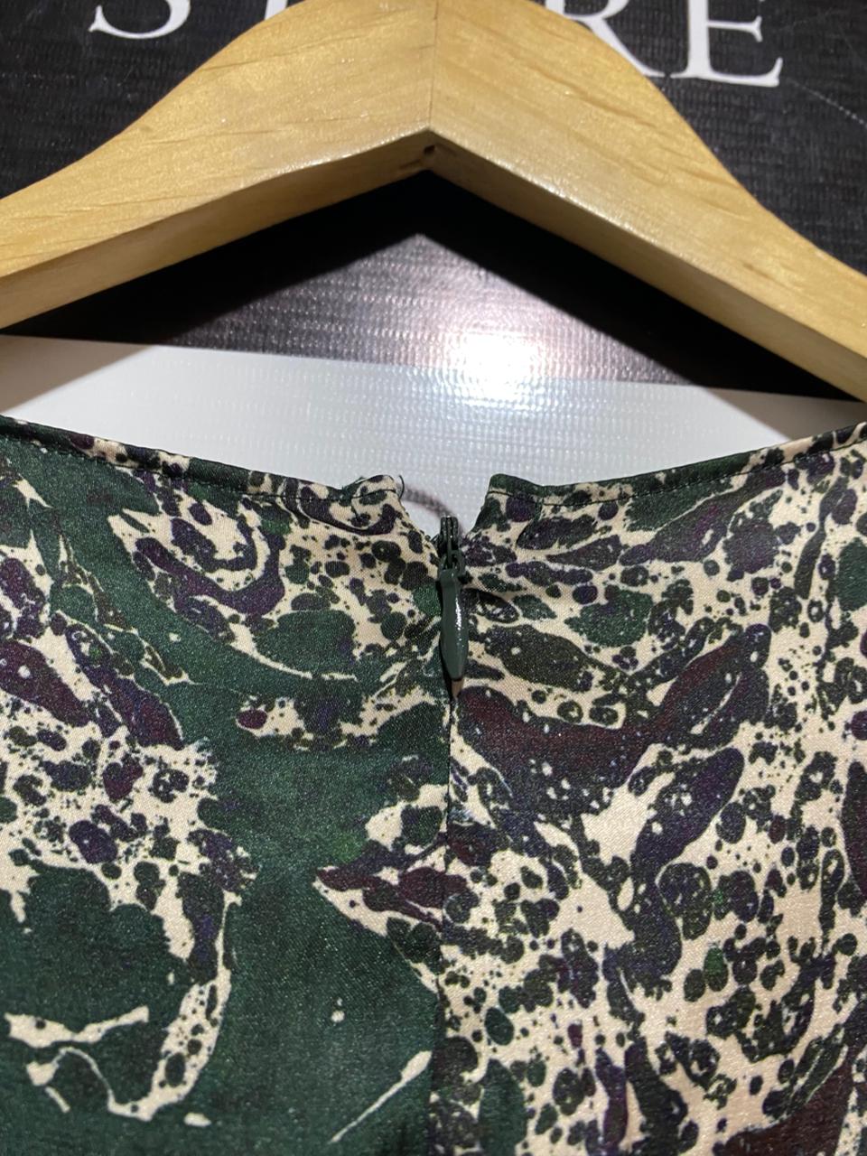 ZARA |M| BUST 17| GREEN MULTI SATIN PRINTED MIDI WRAP STYLE DRESS