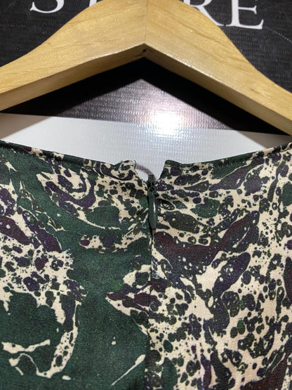 ZARA |M| BUST 17| GREEN MULTI SATIN PRINTED MIDI WRAP STYLE DRESS