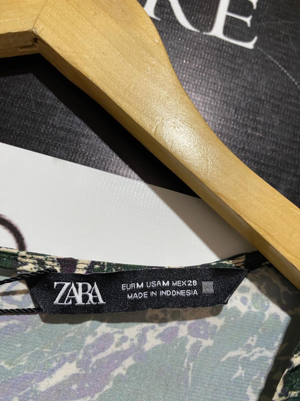 ZARA |M| BUST 17| GREEN MULTI SATIN PRINTED MIDI WRAP STYLE DRESS