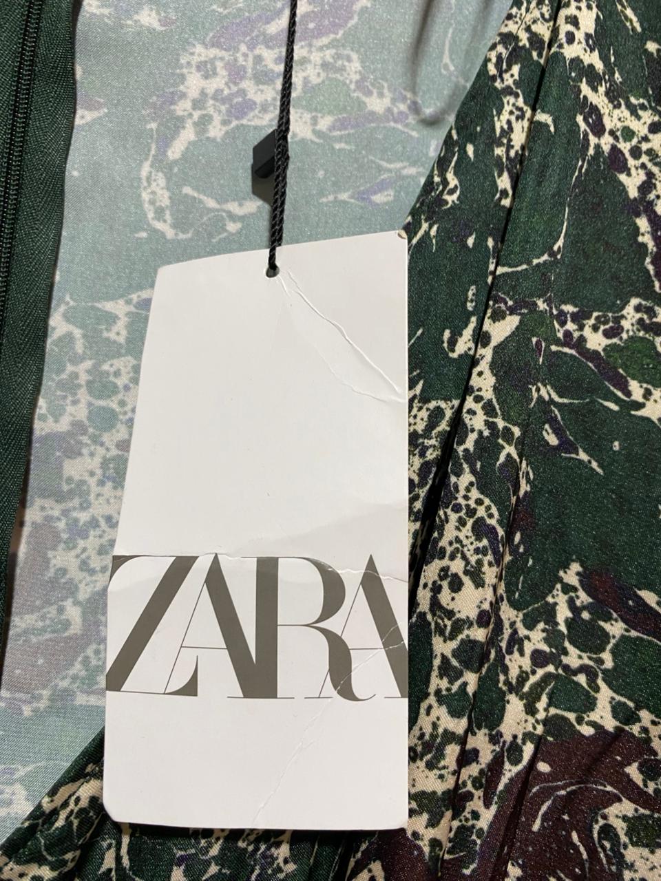 ZARA |M| BUST 17| GREEN MULTI SATIN PRINTED MIDI WRAP STYLE DRESS